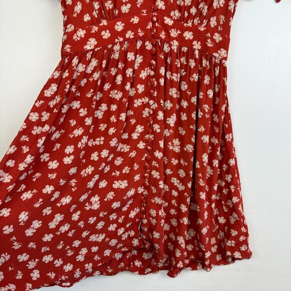 Madewell Button Front Mini Floral Dress Red Happy Hibiscus - 2 - Picture 5 of 11